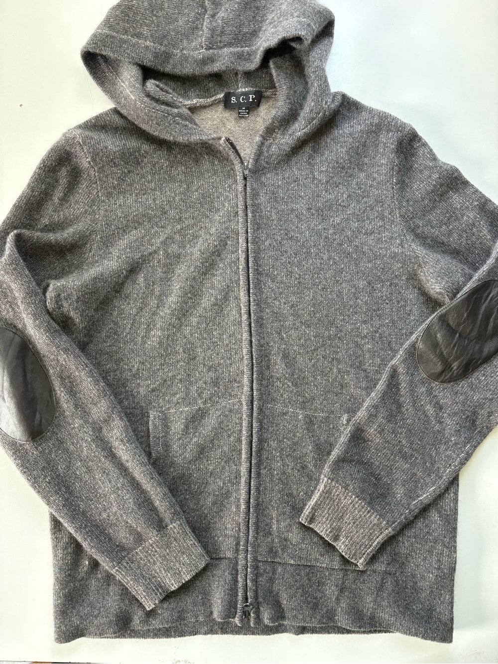 S.C.P 2 PlyCashmere Hoodie Leather Elbow Pads Medium